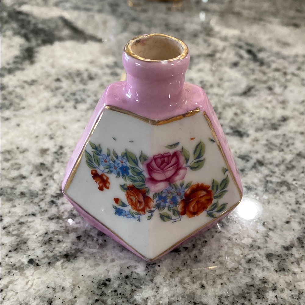 Vtg. MCM Japan Pink Floral Porcelain Vanity Perfume Bottle No Stopper!